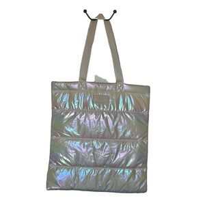Bath and Body Works Iridescent White Puffer Tote.  Approx 16" x 18